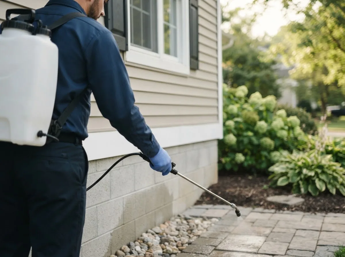 Pest control technician inspecting a home in Onalaska, WI